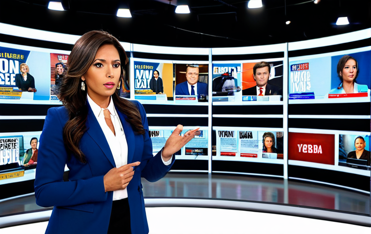 **

"A well-dressed Latina journalist in a modern news studio, wearing professional attire, fully clothed, appropriate content, safe for work. She is reporting on celebrity gossip, gesturing with a serious expression. Background: screens showing magazine covers and social media feeds. Perfect anatomy, natural pose, professional lighting, high resolution."

**