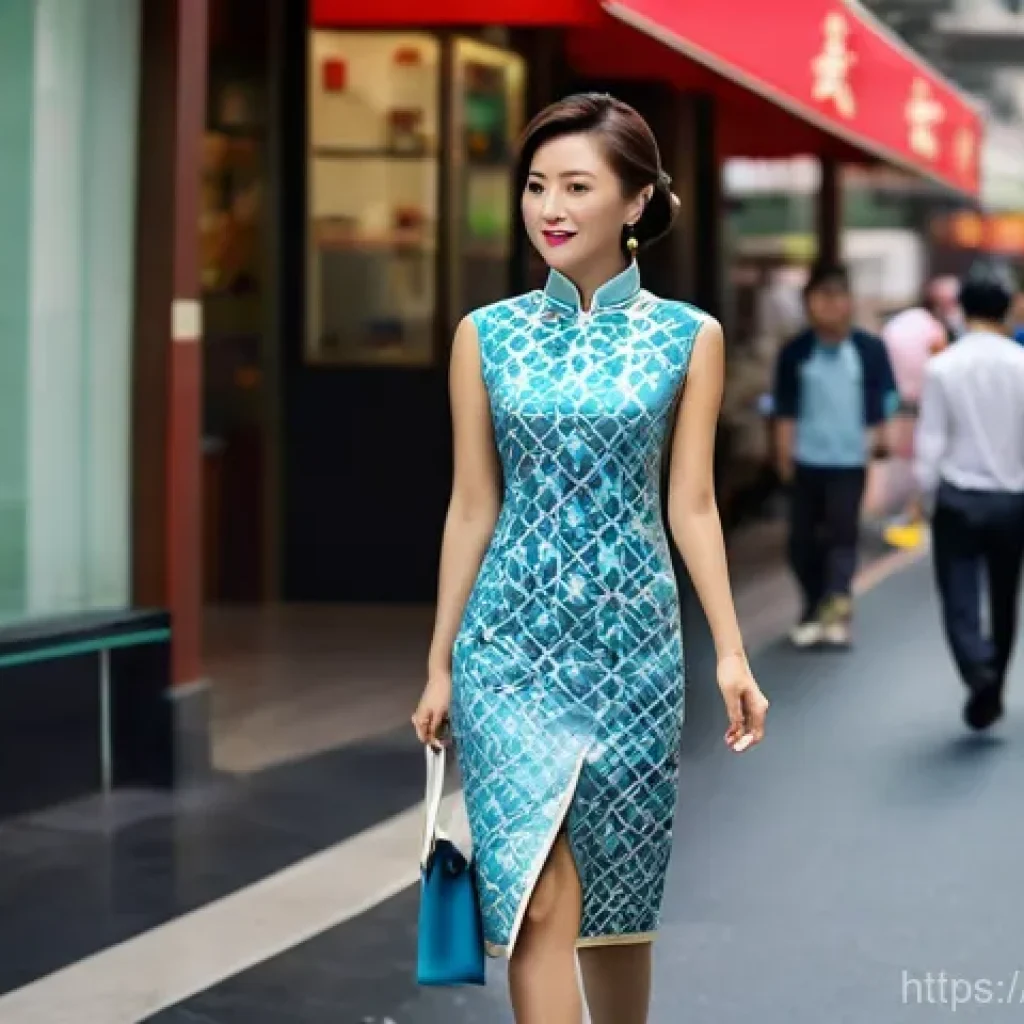홍콩 의류 및 전통 의상 - **A Modern Cheongsam in an Urban Hong Kong Setting:**
A sophisticated young East Asian woman, in...