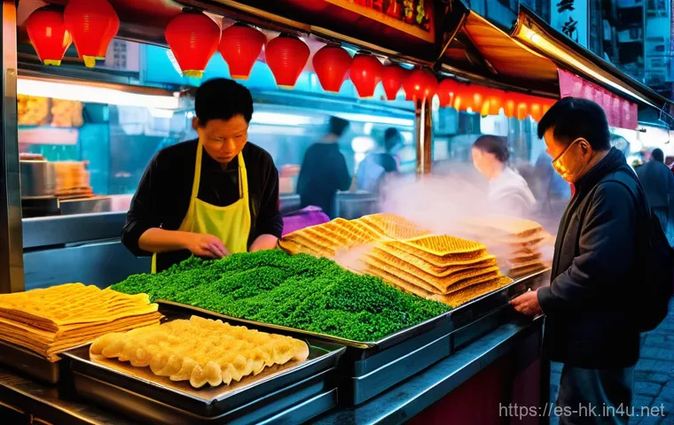홍콩 관광지 - **Hong Kong Urban Dichotomy: Traditional Market Meets Modern Skyline**
    A highly detailed, vibran...