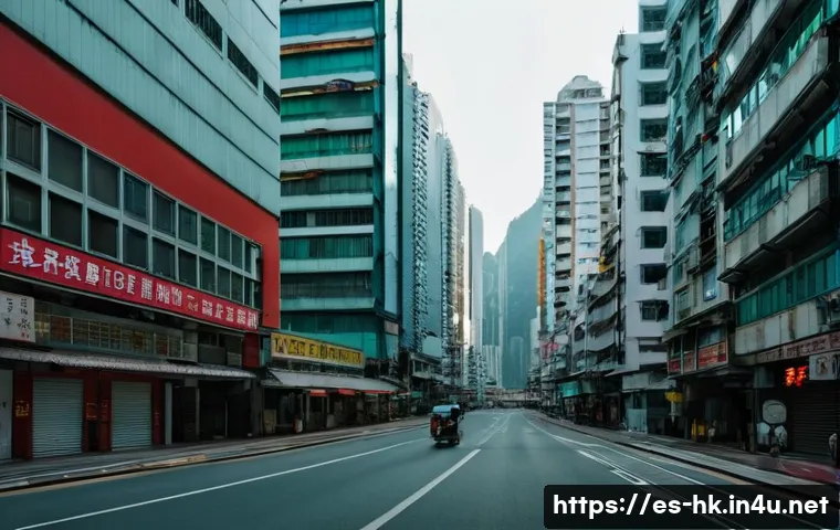 홍콩 코로나19 대응 평가 - **Prompt:** A wide shot of a usually bustling street in Hong Kong's Central district during the earl...